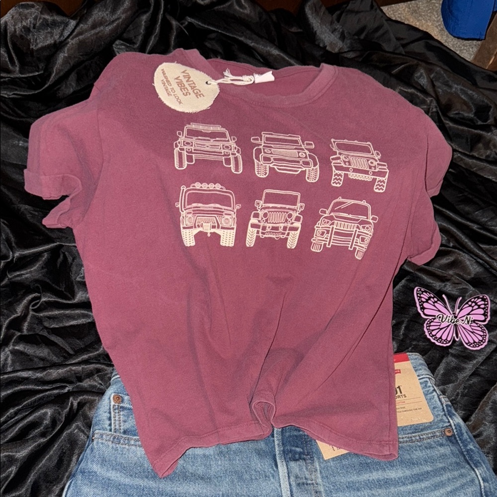 Women's Purple Graphic Tee with Cars